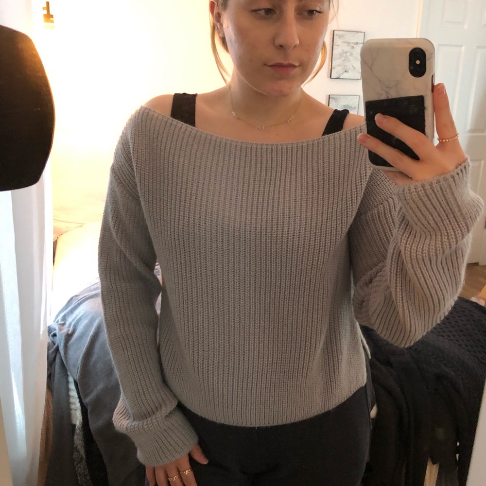 BooHoo Off the Shoulder Gray Cropped Sweater